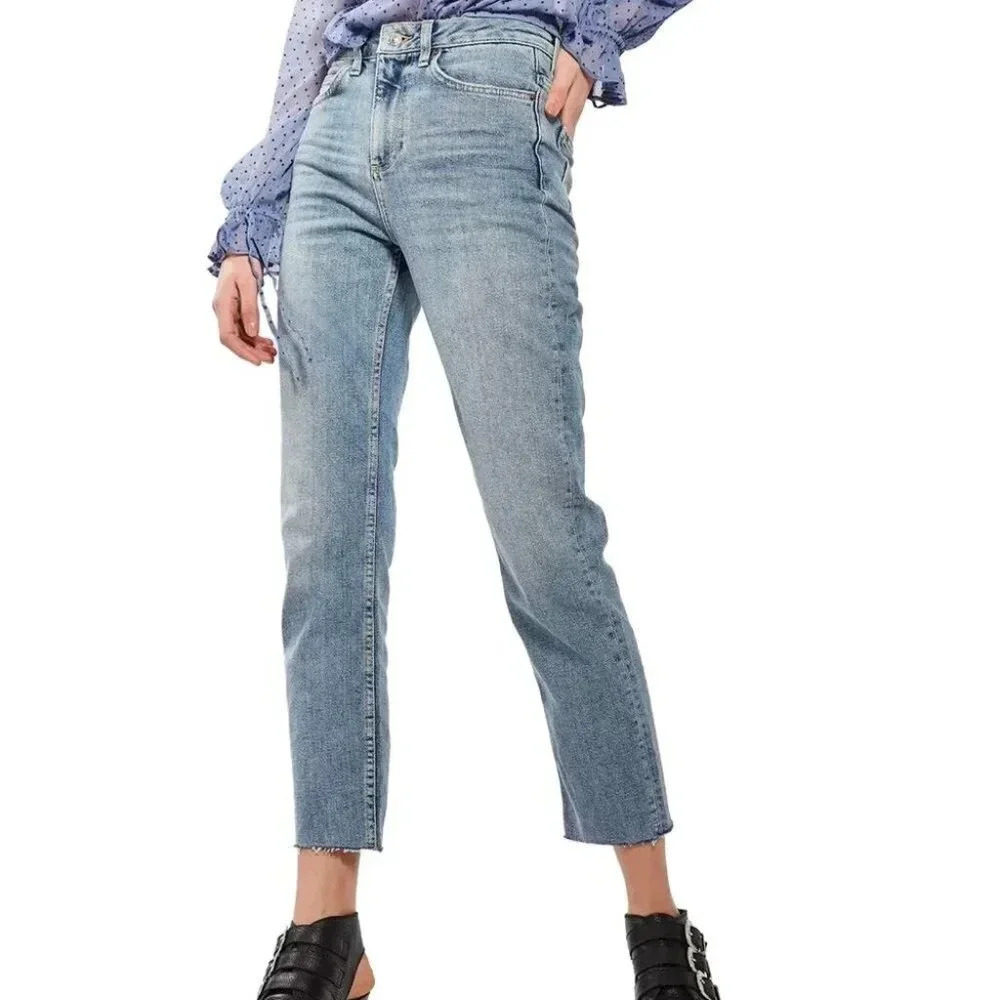Topshop Moto Raw Hem Straight Leg Jeans